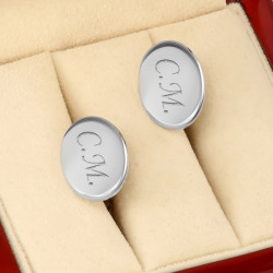 Серебряные овальные запонки с гравировкой